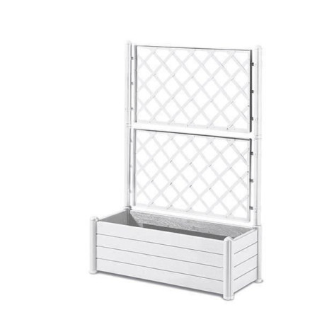 Bac à Fleurs Rectangulaire avec Treillis - Effet Bois - 100x43x142 cm - Blanc