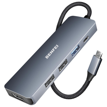 BENFEI Hub USB C Adaptateur Compatible avec iPhone 15/16 Plus Pro Max, MacBook iPad Pro Air, multiport USB-C 5 en 1, Gris, avec 