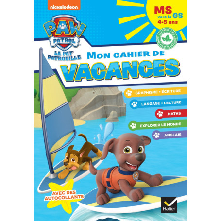 Cahier de vacances 2026 - Pat'Patrouille - MS vers la GS 4/5 ans