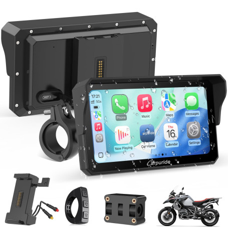 Carpuride W602S Pro Moto CarPlay Écran avec BM05 pour Plug-and-Play, Sans Fil CarPlay & Android Auto, 6,25" Étanche Tactile Écra