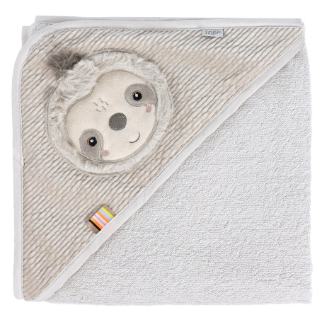 Fehn Serviette de Bain en Tissu Éponge avec Capuche et Adorable Motif de Paresseux, Poncho Absorbant et Douillet, pour Bébés et 