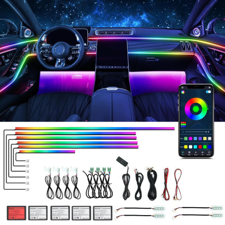 Ensemble d’éclairage intérieur Acrylique pour Voiture, Bphuny 18-en-1 593 LED, Fibre Optique, Multiples Modes, lumières d’Ambian