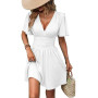 UUAISSO Robe Décontractée Femmes à Manches Longues Taille Haute Ligne A Robe Portefeuille à Col en V Robe Mi Longue