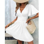 UUAISSO Robe Décontractée Femmes à Manches Longues Taille Haute Ligne A Robe Portefeuille à Col en V Robe Mi Longue