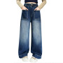 Domueay Jeans pour Filles Baggy Denim Pantalon Long avec Haute Taille Élastique, Loose Fit Doux Mode Casual Polyvalent Enfants V