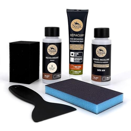 SOFOLK DEPUIS 1989 Kit Rénovation Cuir 21 COULEURS: Réparation + Peinture Cuir + Vernis pour VOLANT ou retouche de siège auto, c