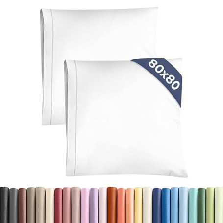 Taie d'oreiller 80x80cm - Lot de 2 Blanc - Microfibre Doublement Brossée - Fermeture Enveloppe - Ultra Douce Anti-Bouloches, Rés