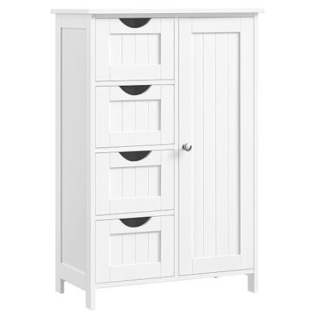 VASAGLE Meuble Salle de Bain Rangement, Armoire Gain de Place, Commode, avec 4 Tiroirs, Placard avec Porte, Étagère Réglable, 30