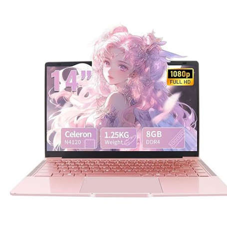 LONGEVINCE Ordinateur Portable 14 Pouces, 8 Go de RAM, DDR4, Ultrabook, IPS 1920 x 1080, Celeron N4120,sous, avec Protection de
