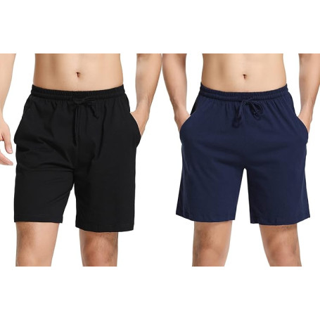Irdcomps Bas de Pyjama Homme Coton Pantalon Shorts Bermuda Court Doux Short Jogging Sport Décontracté Vêtements de Nuit Élastiqu