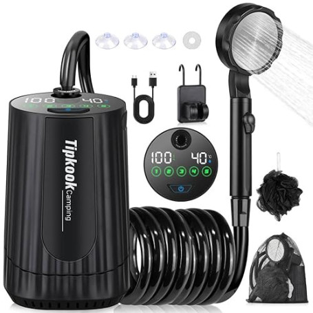 Tipkook Douche Portable, [10000mAh] Douche de Camping,Électrique Rechargeable,Imperméable, avec Afficheur Intelligent et Pomme d