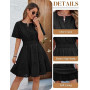 Svanco Robe Femme Été en Coton, Col en V, Manches Courtes, Longueur du Genou, Robes Chic et Elegant Amincissantes à Taille Haute