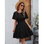 Svanco Robe Femme Été en Coton, Col en V, Manches Courtes, Longueur du Genou, Robes Chic et Elegant Amincissantes à Taille Haute
