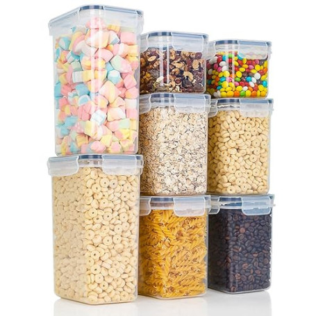 Cozary Boîtes de Rangement Alimentaire Hermétiques avec Couvercle – Lot de 8 Contenants Sans BPA pour la Conservation de Céréale