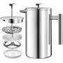 KICHLY Cafetière à piston en acier inoxydable - Machine à expresso et à thé avec triple filtres - Verre résistant à la chaleur a