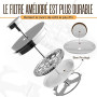 KICHLY Cafetière à piston en acier inoxydable - Machine à expresso et à thé avec triple filtres - Verre résistant à la chaleur a
