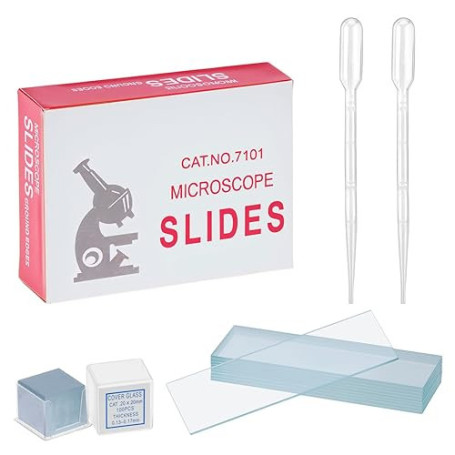 QWORK® Lot de 50 Lames de Microscope Pré-nettoyées (76 * 25) et 100 Verres Microscope Préparés (20 * 20), incluant 2 pipettes (2