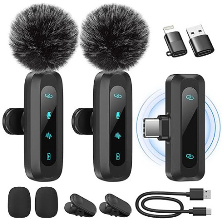WARM BOX Microphone de Lavalier sans Fil pour iPhone,iPad,téléphone Android,2-Pack Mini Microphone avec réduction du Bruit, appa