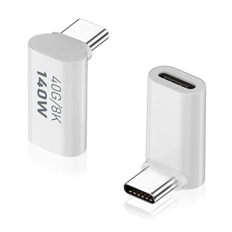 Duttek USB C à 90 degrés Adaptateur, USB C mâle vers Femelle PD 140W avec Affichage vidéo 8K@60Hz, Compatible avec Thunderbolt 4