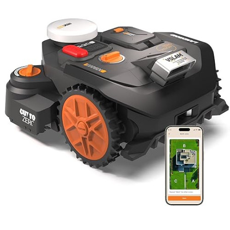 WORX Vision Cloud 2WD Robot Tondeuse WR306E, sans Fil périphérique, jusqu'à 600 m² (évitement d'obstacles par IA, Navigation VSL