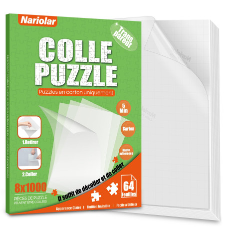 Nariolar Ultra-Adhérent Transparent Colle Puzzle pour 8x1000 Pièces de Puzzle,64 Feuilles de Conservation Facile en Quelques Min
