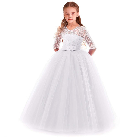 MYRISAM Filles Robe de Cérémonie 3/4 Manches Longues Tulle Dentelle avec Bowknot Demoiselle d'honneur Robe d’Mariage Soirée Comm