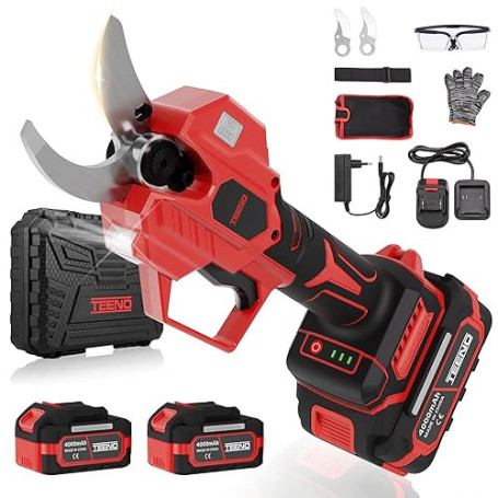 TEENO Sécateur Électrique Sans fil, 50mm Secateur Electrique 8000 mAh, Câble de Prolongation 1.05m, le jardinage, les arbres fru