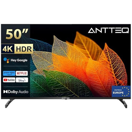 Antteq S50 Smart TV 50 Pouces(127cm), Andriod TV 4K UHD, HDR10, Dolby Audio, Google Assistance, Bluetooth Triple Tuner (DVB-C/S2