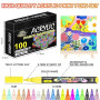 Lyuvie Feutre Acrylique, 100 Couleur Marqueur Peinture Acrylique pour Textile Verre Galets Métal Tissu Bois Céramique, Permanent