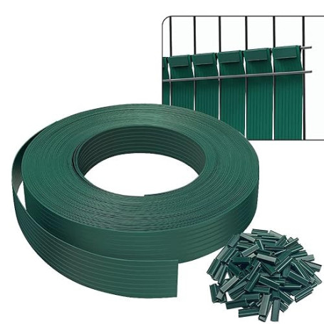 VOUNOT® Kit de lamelles Occultantes PVC 75m x 4.7cm 150 Clips Brise Vue de Qualité Bandes de Protection pour Panneau Grillagé Cl