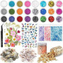 d'accessoires en résine époxy avec paillettes, fleurs sèches, autocollants papillon, feuille d'or, coquillages, engrenages, pinc