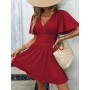 LIAMERHE Mini Robe Femme Manches Longues/Manches Courtes Col V Chic et Elegant Robes Manches Lanternes D'été et Hiver A-Line Cas