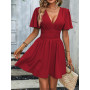 LIAMERHE Mini Robe Femme Manches Longues/Manches Courtes Col V Chic et Elegant Robes Manches Lanternes D'été et Hiver A-Line Cas