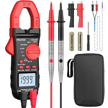 Proster 600A Pince Ampèremétrique Numérique NCV, 2000count Multimetre Professionnel TRMS Pince Multimètre Courant AC Tension AC/
