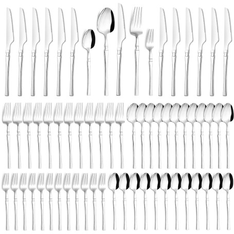 Gyxova 60 Pièces Couverts En Acier Inoxydable Set de Couverts de Table 12 Personnes avec Couteau à Steak Compris Fourchettes Cui