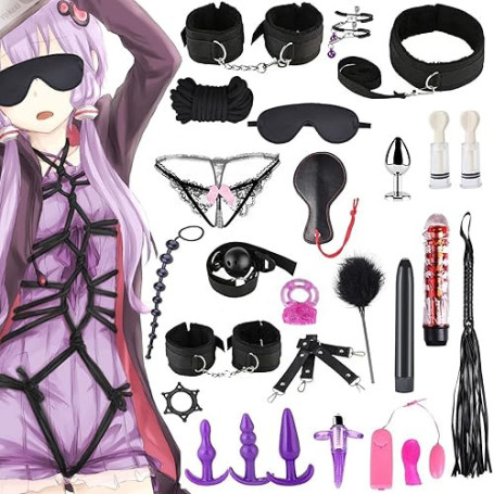 Qoosea 26 Pièces Kits de Bondage SM Erotiques Ensemble de Servitude Sextoys Anal Plug Butt Plug Set pour Les Débutants Jouets Se