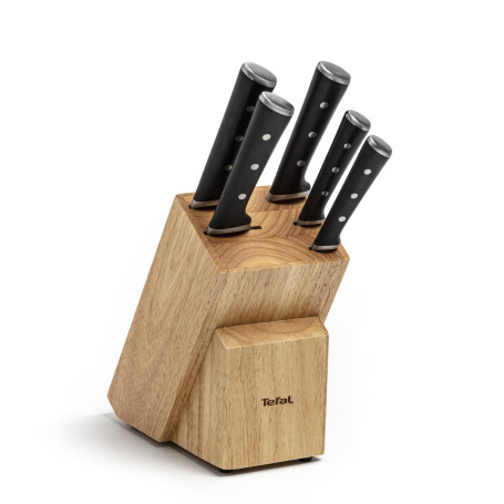 Tefal Ice Force Ensemble 6 pièces Bloc couteaux de cuisine + 5 couteaux, Lame acier inoxydable allemand, Garantie 10 ans, Coupe 