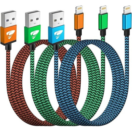 Aioneus Cable iPhone Chargeur iPhone [2m/Lot de 3] Cable Lightning USB MFi Certifié Nylon Tressé Cordon i Phone Charge Rapide Fi