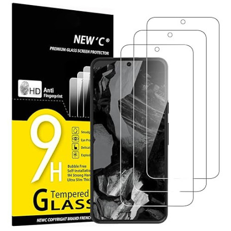NEW'C Lot de 3, Verre Trempé pour Google Pixel 8A Protection efficace contre les Rayures - sans Bulles - Ultra Résistant (0,33mm