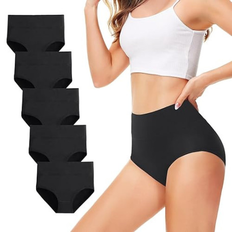 TUUHAW Culotte Femme Lot de 5 Coton Taille Haute Slips Elasticité sous-Vêtements