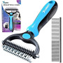 Candure Brosse Chien et Chat Professionnel Brosse Chien Poil Long Toilettage du Chien Râteau Dents à Double Face 17+9 Élimine Le