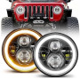 BraveWAY 7 Pouces Phare LED 80W Phare Rond LED 4 Modes Eclairages Dot Approuvé 3000K 6000K HI LO Beam avec Blanc Ambre Angel Eye