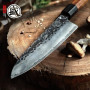 MITSUMOTO SAKARI Couteau Japonais de 22 cm, Couteau Cuisine Gyutu Forgé à la Main, Couteau de Cuisine en acier à Haute Carbone (