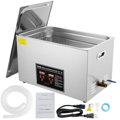 VEVOR Nettoyeur à Ultrasons 30L en Acier Inoxydable Bac Ultrasons Numérique avec Chauffage Temps et Température Réglables Appare