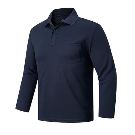 Outdoor Ventures Polo à manches longues pour homme - Protection solaire UPF50+ - Protection UV - T-shirt de golf - T-shirt de sp
