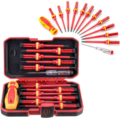 13 pièces Kit Tournevis Isolé VDE, Coffret Tournevis Aimanté Electricien, Jeu de Tournevis Torx Interchangeables avec Testeur de
