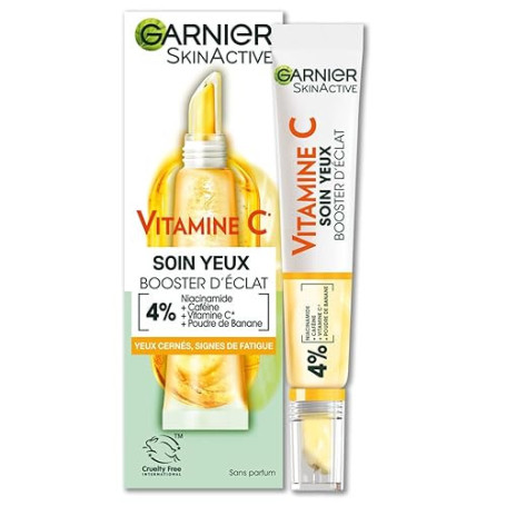 GARNIER Skin Active - Soin Yeux Booster D'Éclat - Réduit Les Cernes & Signes De Fatigue - Niacinamide, Caféine, Vitamine C, Poud