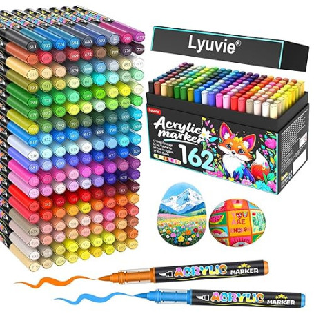 Lyuvie 162 Couleurs Feutre Acrylique, Acrylic Paint Brush Marker à Peinture à Base D'eau, Marqueur Peinture Acrylique pour Pierr
