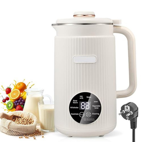 Machine à lait de soja 8 en 1 - 1200 ml - Machine à lait d'amande automatique avec 12 lames pour lait végétal fait maison, avoin