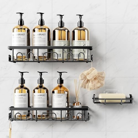Deyhoc 3 Pcs Antirouille Acier Inoxydable Etagere Douche sans Percage, Rangement Salle de Bain, Salle de Bain Accessoire, Ensemb